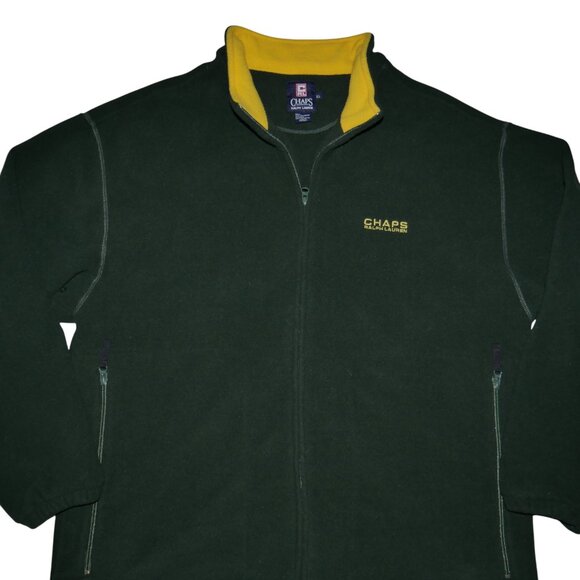 Chaps By Ralph Lauren Full Zip Fleece Jacket Men's Size XL Dark Green/Yellow VTG - Picture 3 of 14